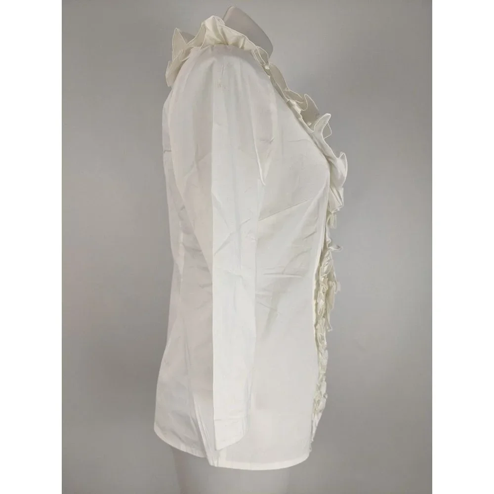Meredith Women's Top Size 10 Ivory Long Sleeve Button Front Blouse Ruffle NEW - Picture 11 of 13